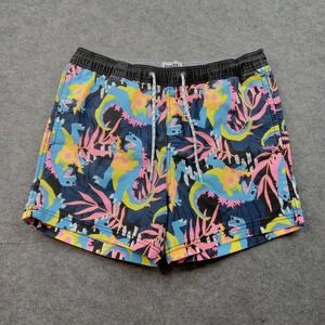Party Pants Shorts Mens Large Neon Dino Print Swim Tropical Elastic Pockets